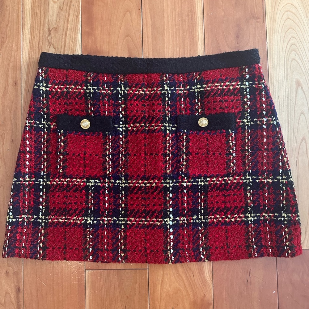 Zara Red and Black Plaid A-Line Skirt